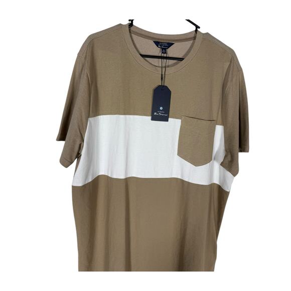 NWT Ben Sherman T-shirt Men's Brown Crewneck Pocket  XL striped two tone - Picture 2 of 6